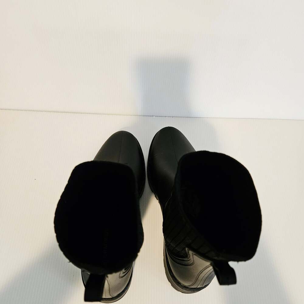 CHAOMIQU Women's Mid-Calf Black Waterproof Rain Boots with Ribbed Knit Cuff - Picture 8 of 11